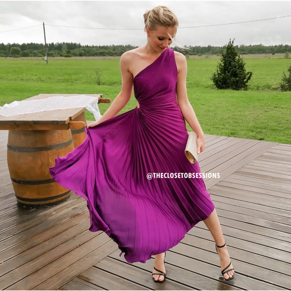 MANGO Blogger Fave Cut Out Pleated Midi Dress NWT — Purple - Picture 13 of 16